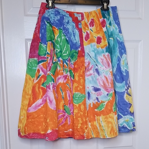 Lauren Ralph Lauren Dresses & Skirts - Lauren Ralph Lauren Watercolor Print Skirt Orange Teal Yellow Pleated Waist